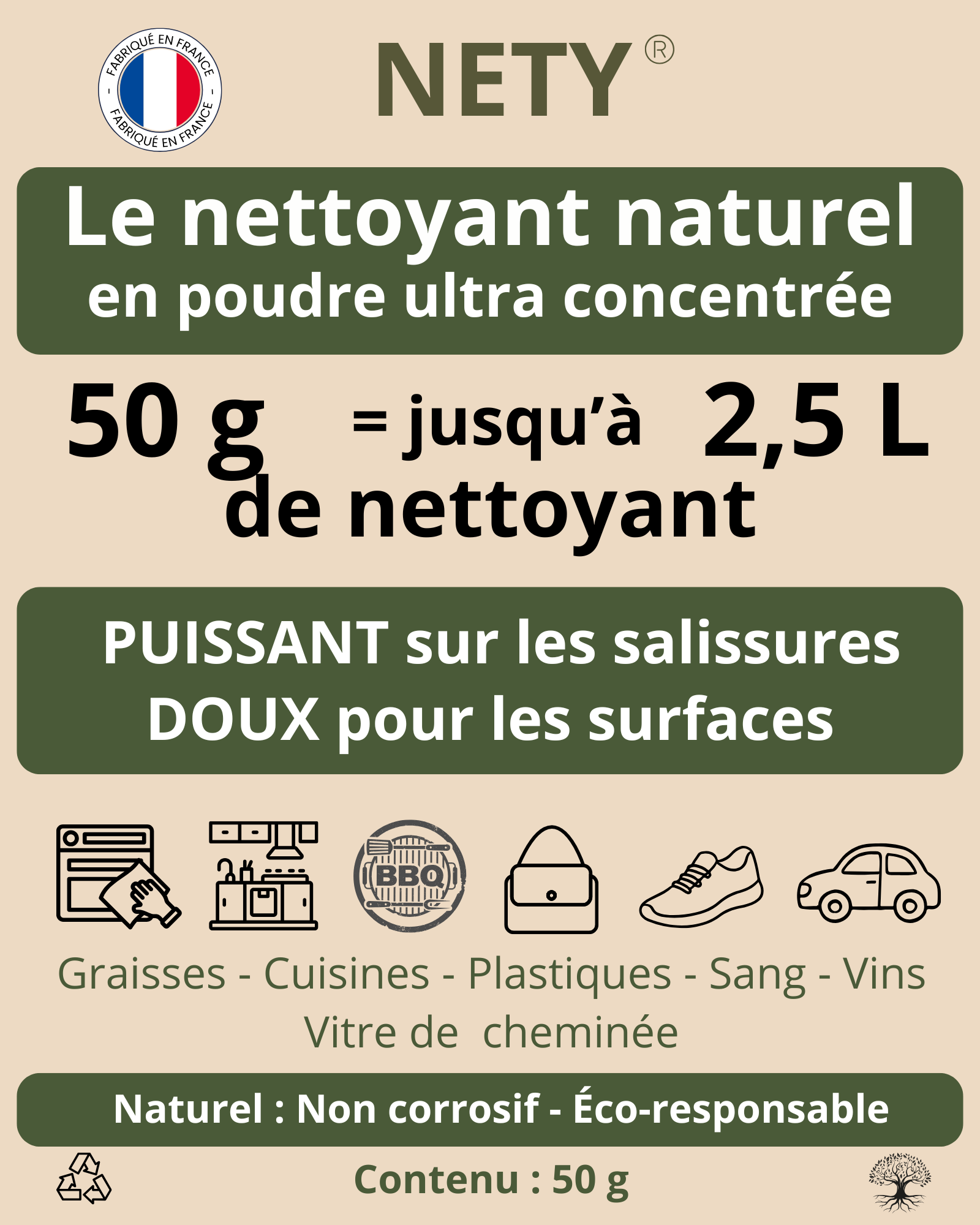 NETY Format Découverte 50g - Nettoyant écologique en poudre pour 2,5L